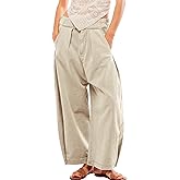KateModa Baggy Barrel Horseshoe Pants for Women Trendy Mid Waist Wide Leg Ankle Pants Vintage Y2k Loose Pants Streetwear