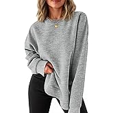 Fisoew Womens Crewneck Sweatshirts Casual Long Sleeve Side Split Hihg Low Curved Hem Shirts Loose Fall Tunic Tops Grey