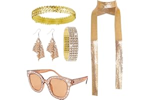 5 Pcs 70s Disco Accessories Women Disco Costume Set Disco Sequin Scarf Headband Diamond Bracelet Earrings Sunglasses