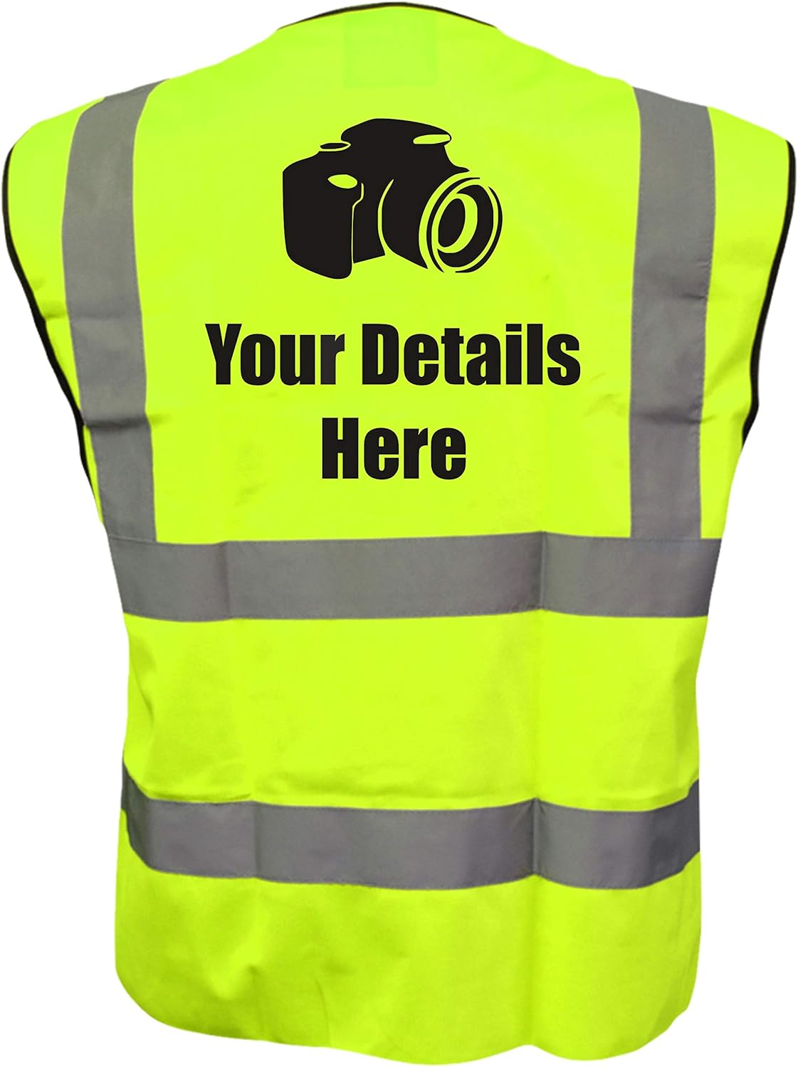 Yellow Hi Vis vest CAMERA IMAGE WITH PERSONALISED TEXT CUSTOM TEXT Vest