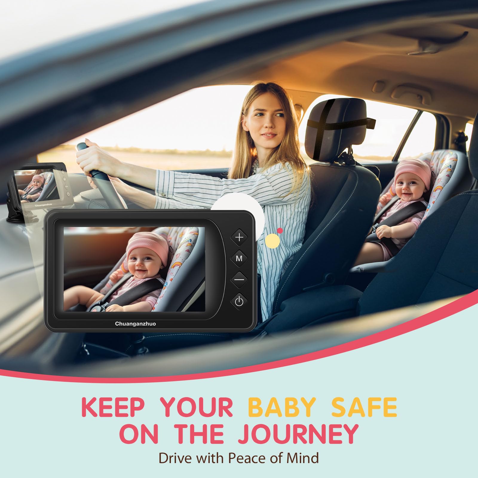 S100P Baby Car Camera with Ultra Night Vision, 5'' HD 1080P IPS Baby Car Monitor with 3X Zoom, Backseat/Carseat/Rear Seat Camera USB, Easy No-Damage Install, Safety for Infants and Pets (5inch Black)