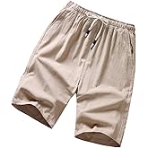 GUNLIRE Big Boy's Linen Shorts Summer Drawstring Elastic Waist Casual Shorts for Boys with Pockets