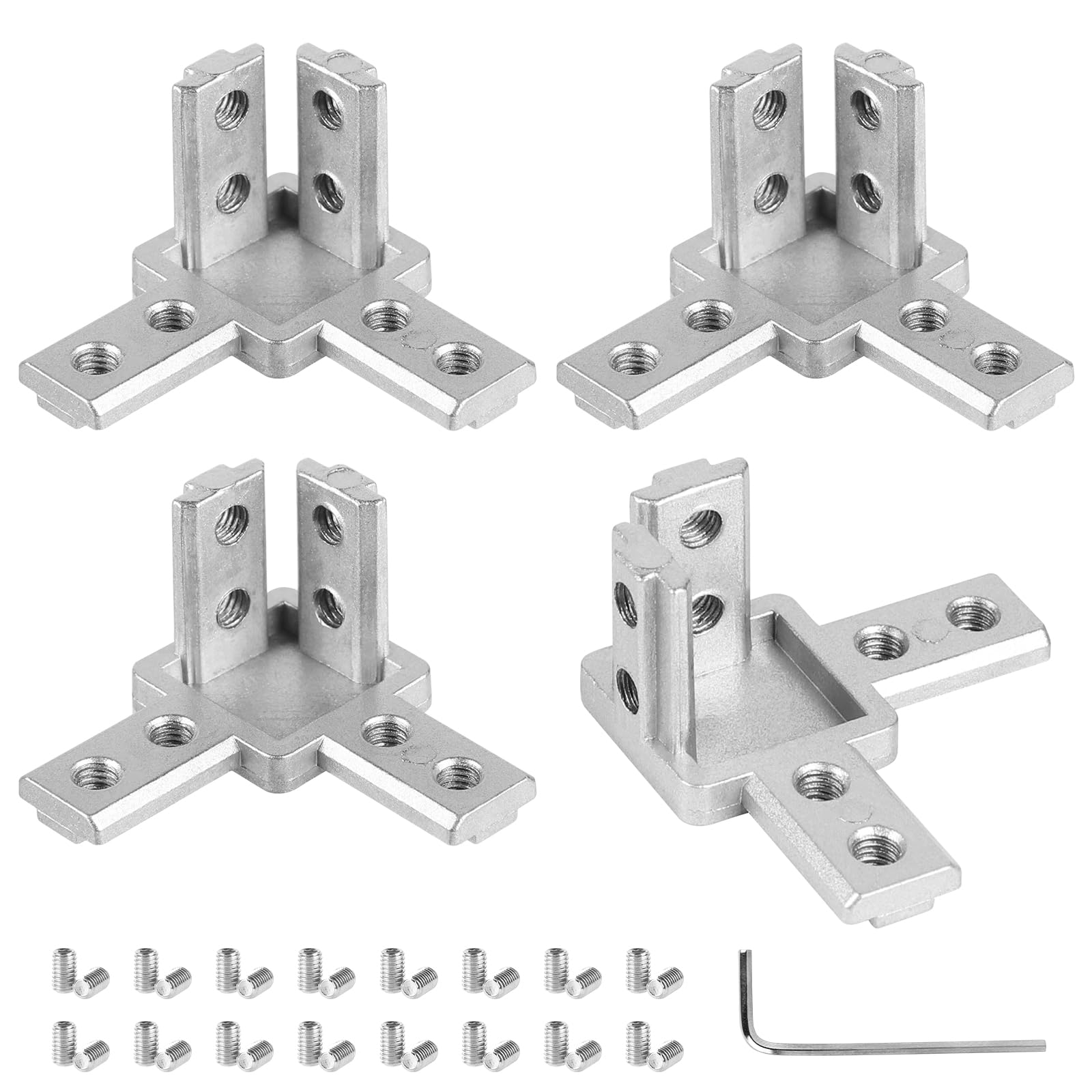 LALAGO Aluminium Profile Corner Connectors Series 40 x 40, 3-Way Profile Connector, Angle Connector, Corner Bracket Mounting Material with Screws (Silver)