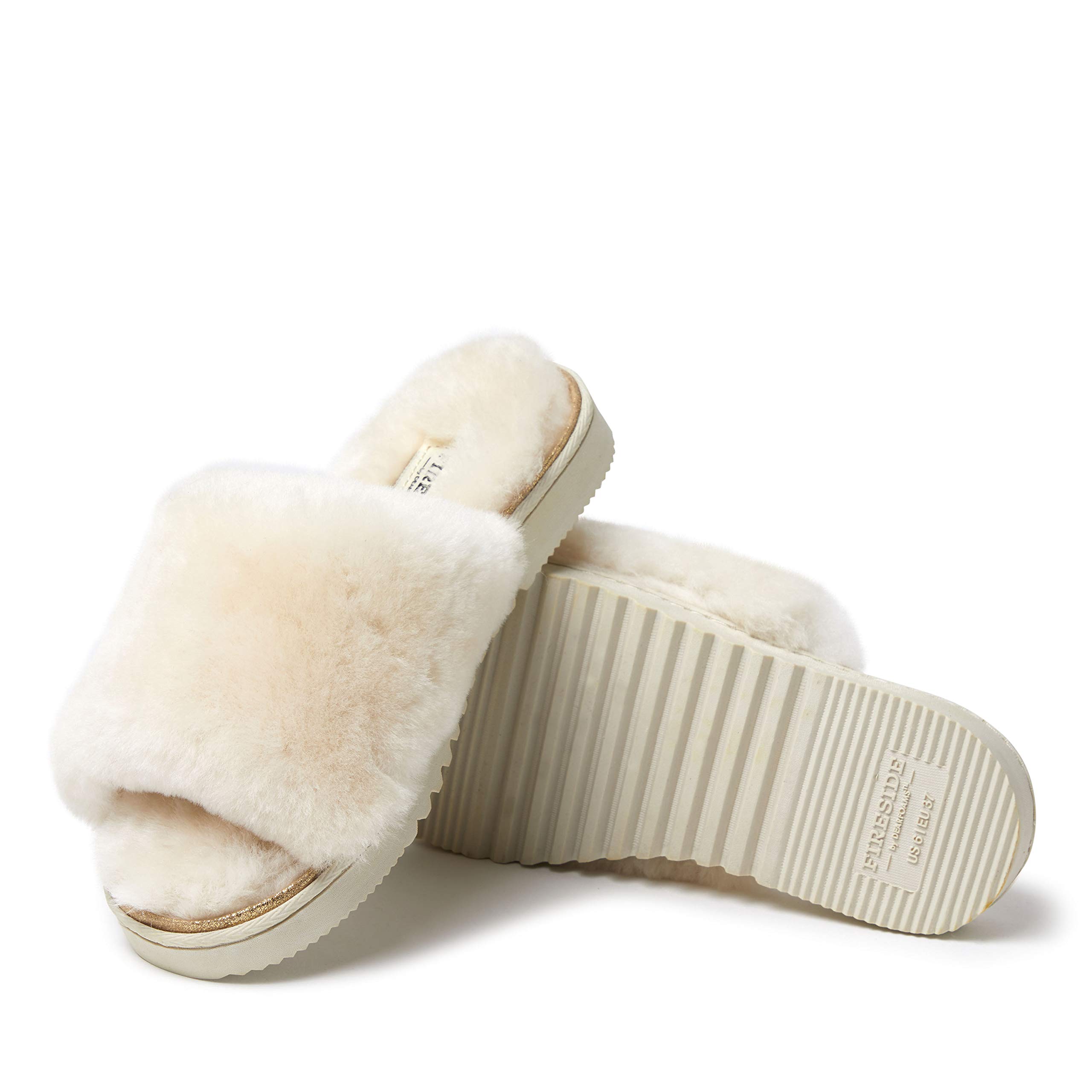 Dearfoams Women's Fireside Cairns Shearling Easy on/Off Slide Sandal Slipper