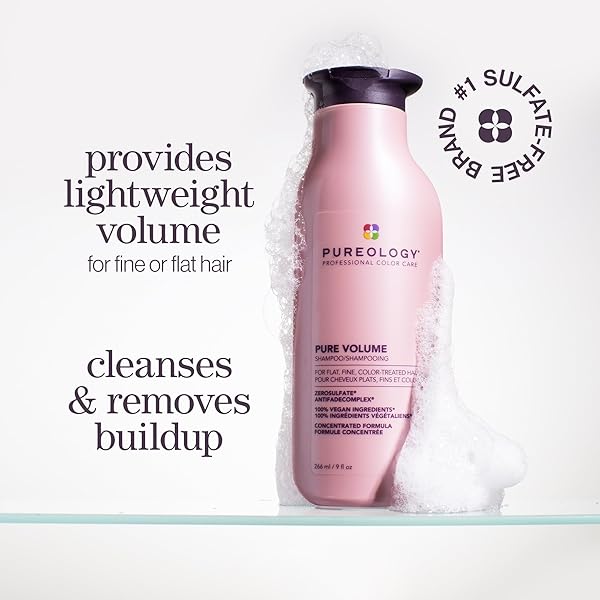 PUREOLOGY PURE VOLUME SHAMPOO | FOR FLAT, FINE, COLOR TREATED OR NATURAL HAIR | ADDS LIGHTWEIGHT VOLUME AND BODY | CLARIFIES BUILDUP | SULFATE FREE SHAMPOO | VEGAN