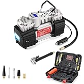 GSPSCN 6X Faster Inflation Portable Digital Air Compressor Pump Tire Inflator Heavy Duty Double Cylinder 12V Tire Pump 150 PSI with Tire Repair Kit and Toolbox for Auto,SUV,Off-Road,Truck,RV