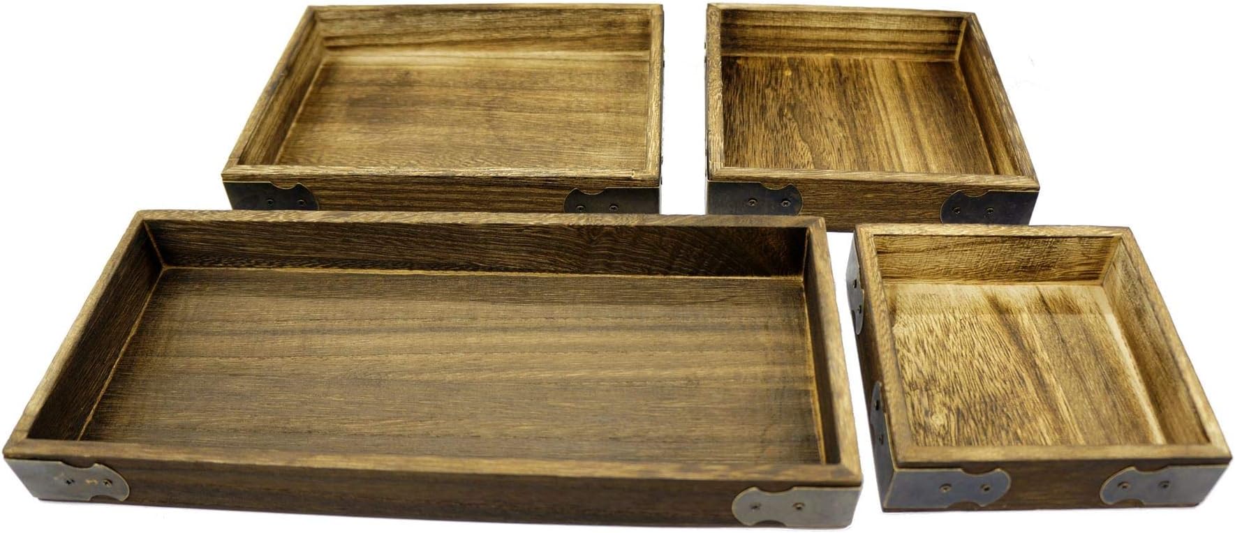 BeadsMonster Burned Wooden Jewelry Display Case/Platform with Corner Decoration for Store/Home, Set of 4