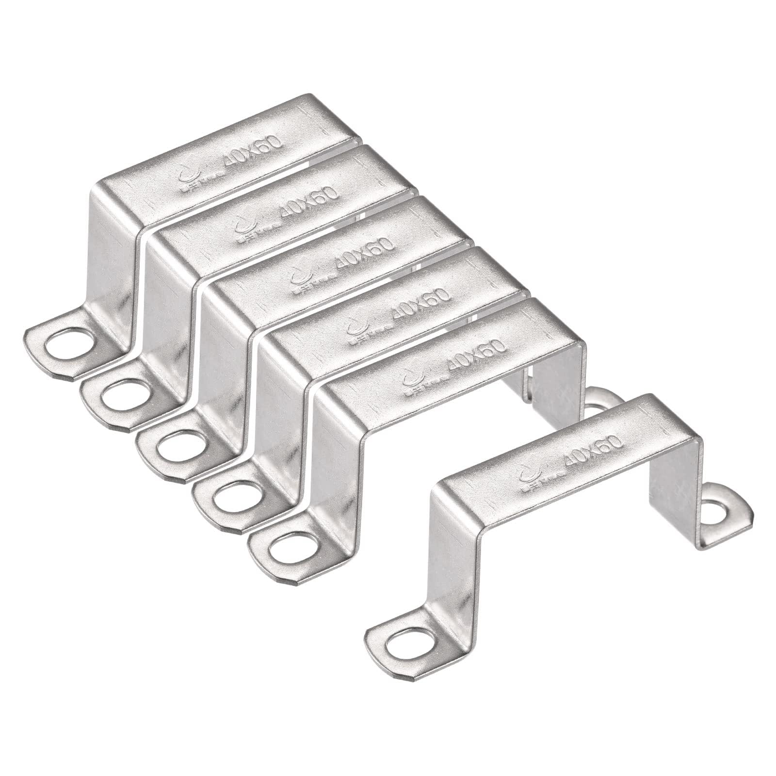 TA-VIGOR 6Pcs U Shaped Connector Bracket, 60mm x 40mm Stainless Steel Bracket Stainless Steel Pipe Clamp, Heavy Duty Conduit Clamps for Door Closed Bar Holder Strut, Pipe Tube Wire Fixing