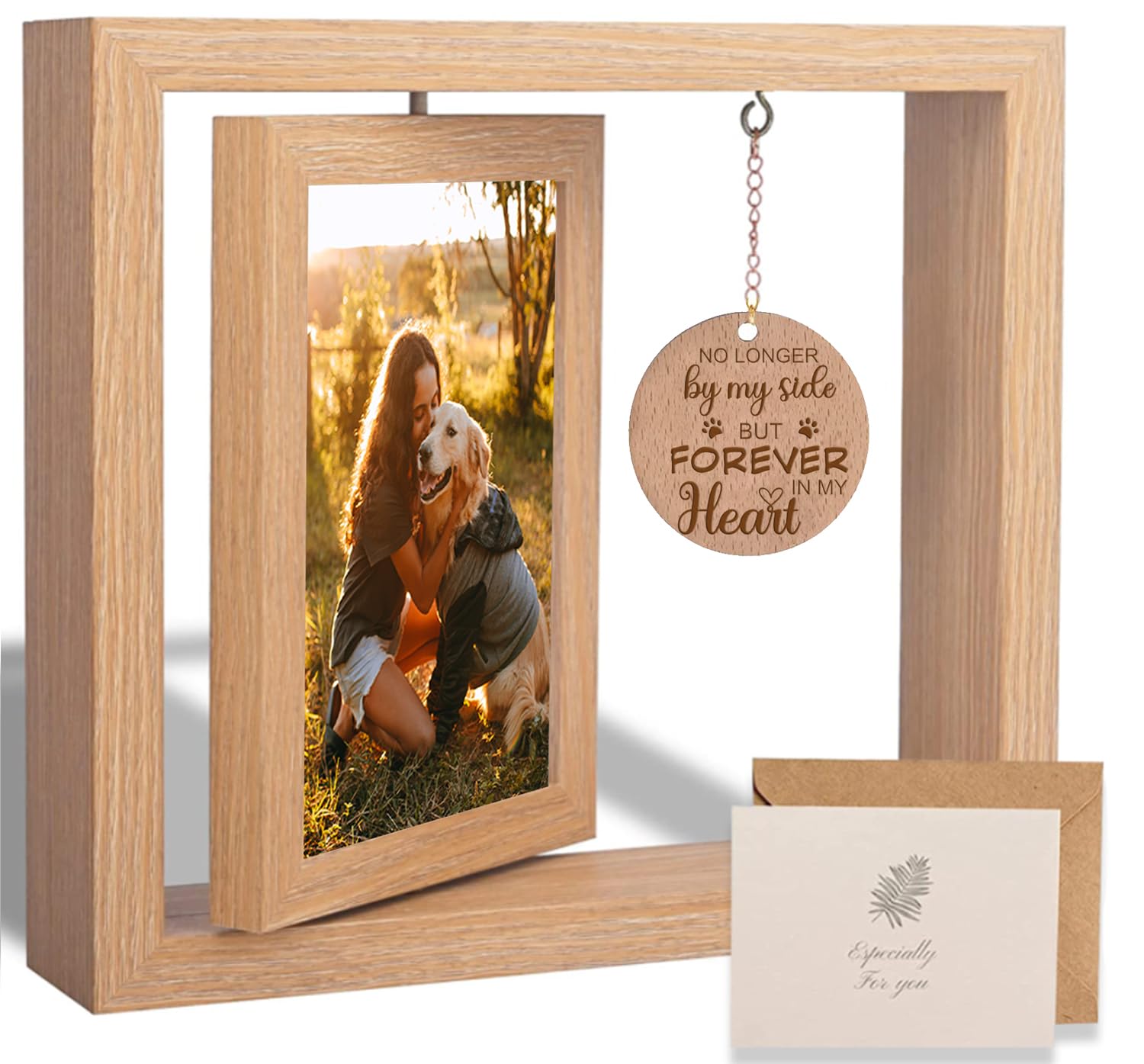 GUANKE Dog Memorial Rotating Picture Frame - Pet Loss Sympathy Gift for Women, Wooden 4 X 6 (Pet-01)