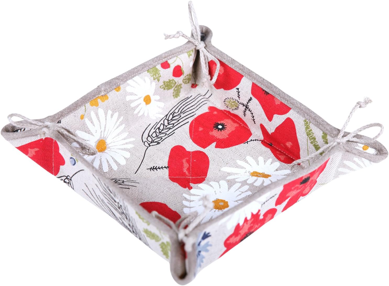 Linen Bread Basket by Sweet Home Linen TM - Small Square Fabric Basket For Bread, Cracker, Baguette and Fruit. Makes a Great Gift And is Perfect for Casual Use or Family Festivities! (Meadow)