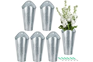 Biugaaufai 6 Pack 12 Inch Tall Galvanized Metal Wall Planter, Metal Wall Vases, Galvanized Hanging Wall Vase Planters for Flowers,Rustic Home Wall Decor, Farmhouse Decor
