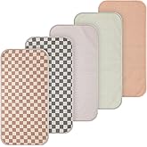 Hahafelt 5 Pcs Waterproof Changing Pad Liner, Brown Check | 27.5 X 14 in Muslin Reusable Liners, Water Repellent Travel, Washable Checkerboard Covers for Nursery Diaper Bag
