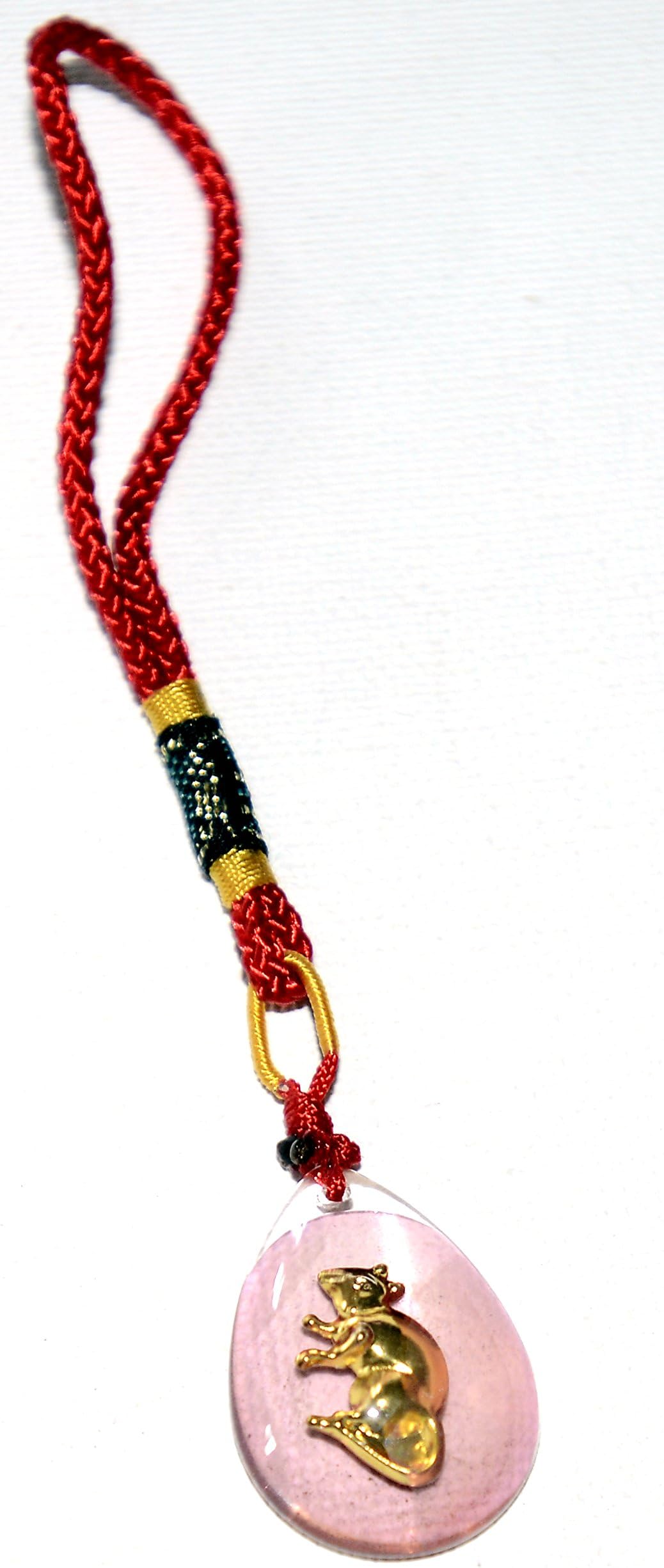 Year of The Rat Chinese Zodiac FENG Shui Hanging Good Luck Golden Rat ON RED Cord for Good Luck and Happiness