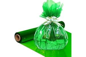 SYOGUA Green Cellophane Wrap Roll, 34 in (W)x100 ft (L) Colored Cellophane Roll for Gift Baskets Wrap, Translucent Cellophane Wrapping Paper for Treats, Gifts, Arts Crafts, Flower, Holiday Decoration