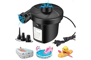 BINOA XZFJFRID Electric Air Mattress Pump Portable Quick-Fill Air Pump with 3 Nozzles, 110V AC/12V DC, Perfect Inflator/Deflator Pumps, Black
