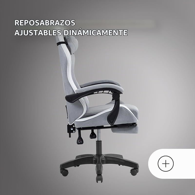 MGC-X, cadeira ergonómica para jogos, tecido respirável, encosto reclinável e altura ajustável, apoios de braço dinâmicos, almofada cervical e lombar, cadeira de escritório com apoio para os pés extensível, branca