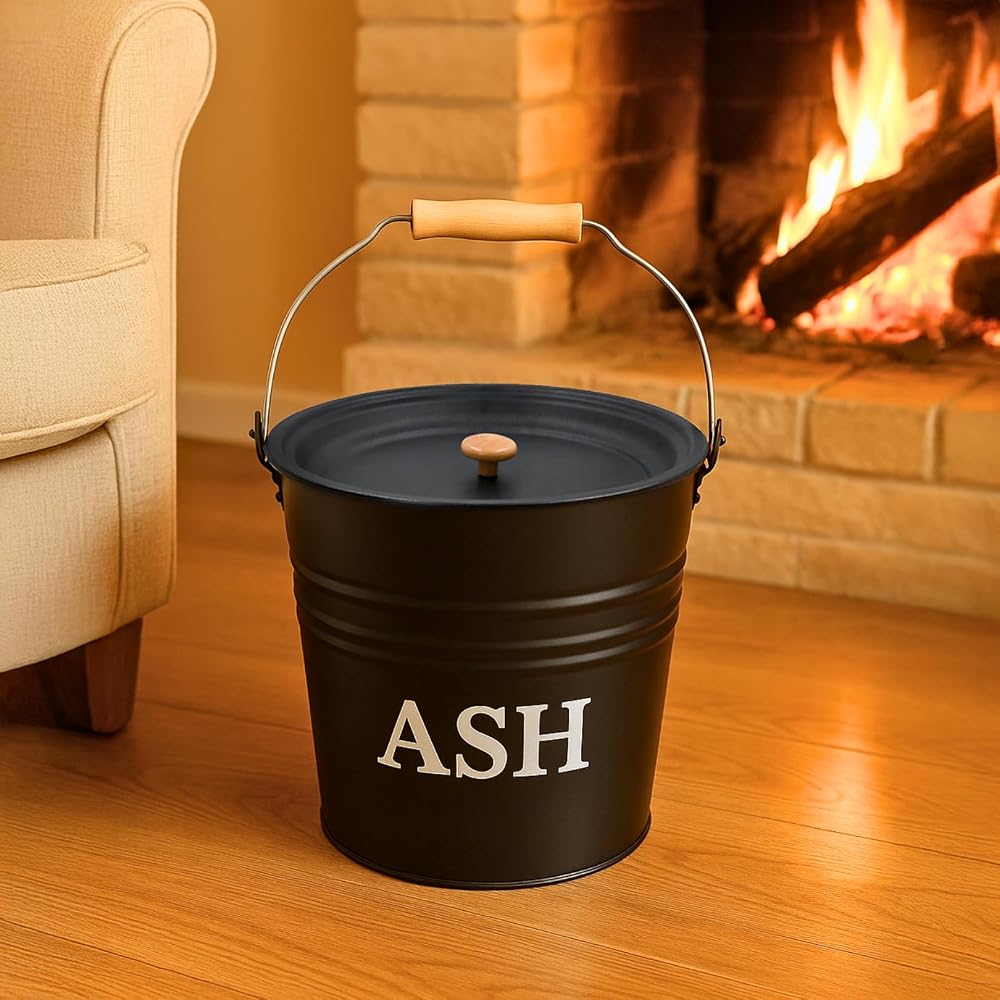 Marco Paul Ash Bucket with Lid 12L Dark Grey Metal Fireplace Accessory