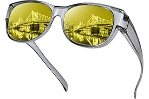 URUMQI Night Vision Glasses Fit Over Glasses for Women, Anti Glare Polarized Nighttime Driving Glasses HD Yellow Lens