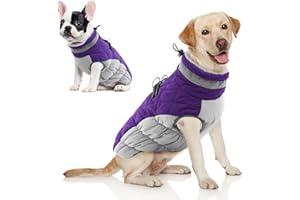 AOFITEE Dog Coat, Warm Dog Jacket Dog Winter Coats, Reflective Turtleneck Dog Fleece Vest with Harness Built in, Waterproof Windproof Dog Snow Jacket Snowsuit for Small Medium Large Dogs, Purple L