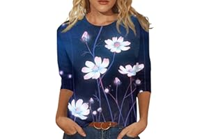 XIAXOGOOL Womens Casual Tops 3/4 Sleeve Cute Floral Print Tshirt Three Quarter Sleeve Tops 2024 Plus Size Tee Tunic Blouses