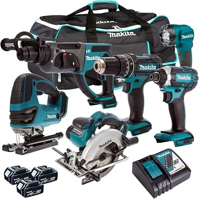 Makita 18V Li-ion 6 Piece Cordless Power Tool Combo Kit 3x 5.0Ah Batteries