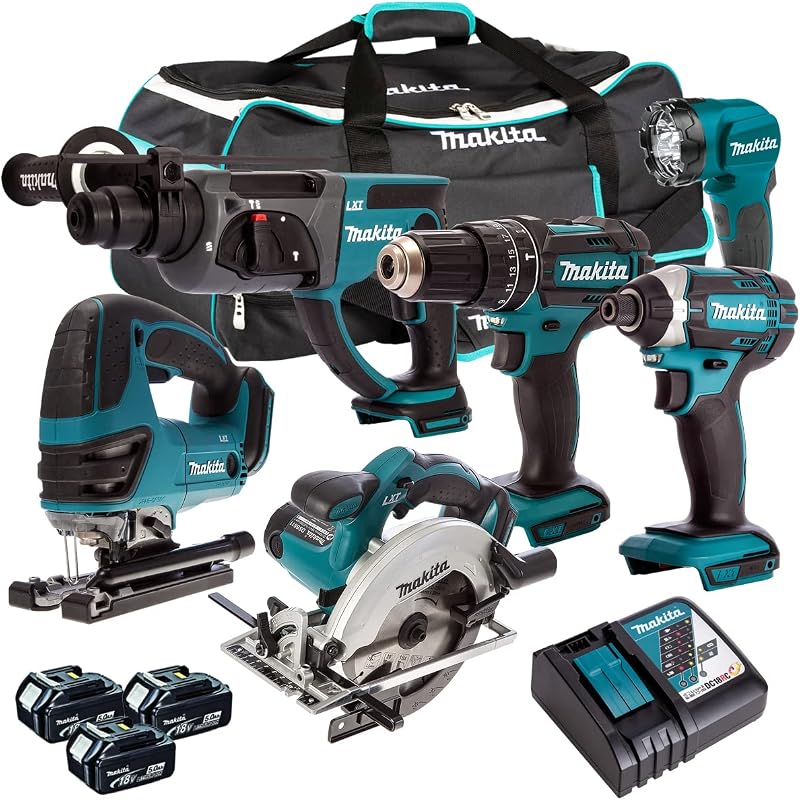 Makita 18V Li-ion 6 Piece Cordless Power Tool Combo Kit 3x 5.0Ah Batteries