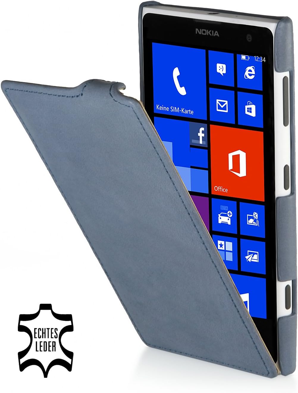 StilGut UltraSlim Genuine Leather Case for Nokia Lumia 1020, Old Style Ocean Blue