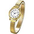JewelryWe Women's Easy Reader Analog Watch Gold Silver Plated Elastic Band Wristwatch