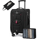 Carry On Luggage 22x14x9 Airline Approved, 22-Inch Suitcases with Spinner Wheels, Softside Carry-on Luggage with TSA Lock for Men Women Business Trip, Lightweight Large Capacity Luggage for Travel