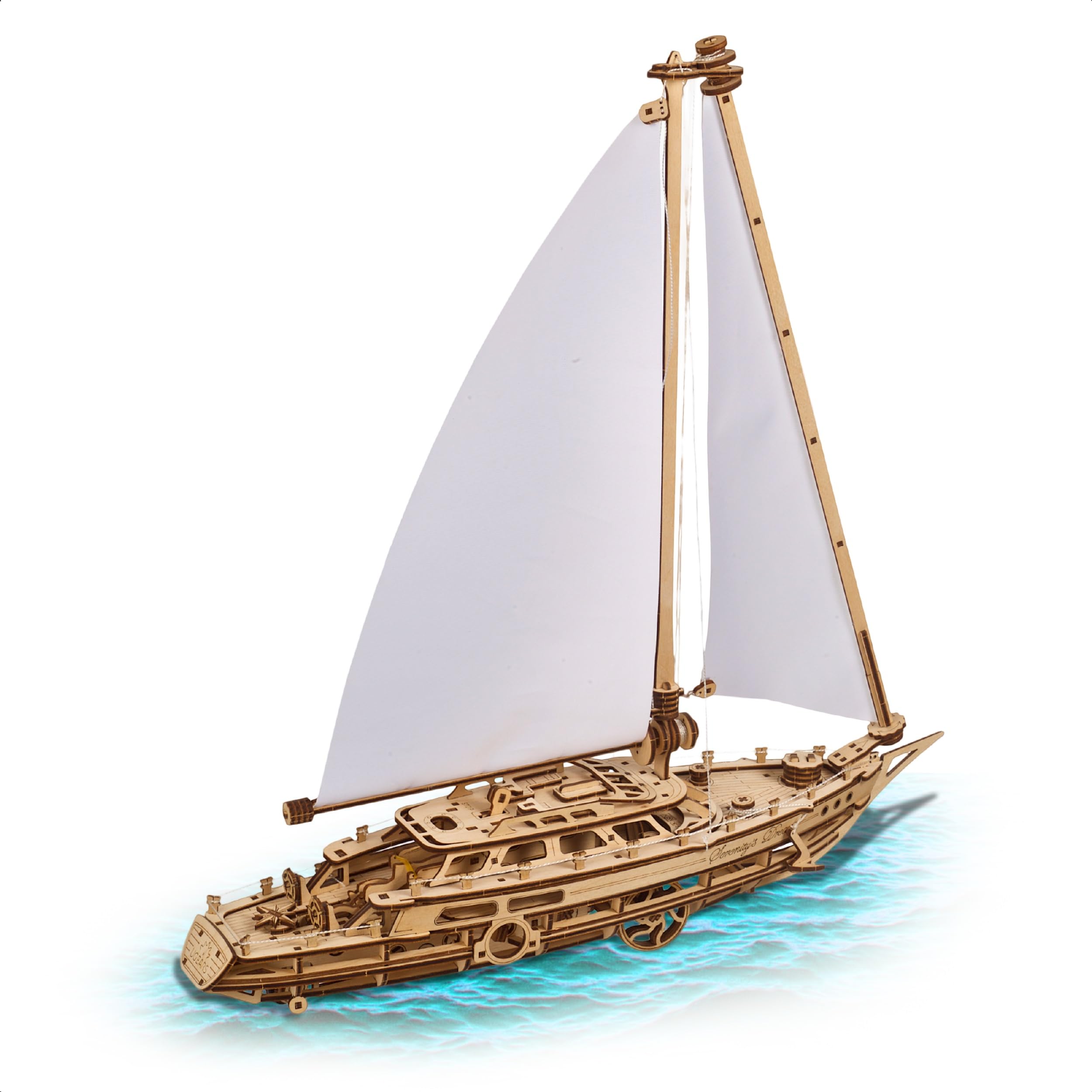 UGEARS Serenity's Dream 3D Puzzle - 3D Wooden Puzzles for Adults Moving Mechanical Sailboat Wooden Model Kits for Adults to Build - Yacht Model Building DIY Crafts Kits For Christmas
