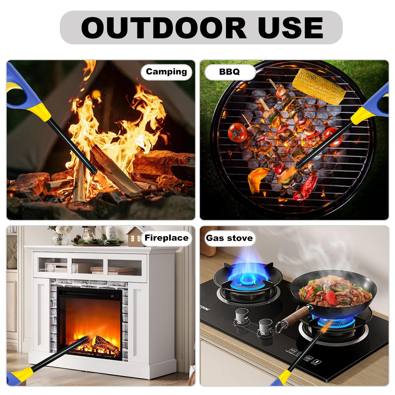 4 Pack Lighter Refillable Butane Lighters, Candle Lighters for Candle Camping Fireplace Party BBQ Grill(No Fuel)