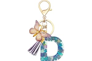 TTYY Initial Letter Keychains for Girls Women Pink Purple Green Cute Butterfly Heart Keychain for Backpack School Bag