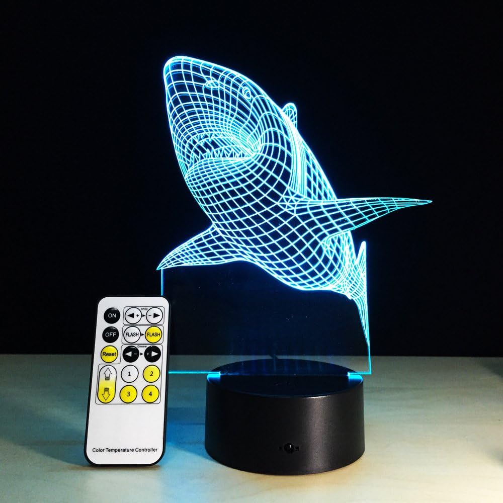 VALEN 3D lamp Table Light Acrylic Shark Fish Shape Remote Control 7 Color Change Decorative Colorful Night Lighting