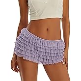 Womens Lace Trim Layered Ruffle Lolita Bloomer Coquette Sexy Boy Shorts Y2k Bubble Frilly Pumpkin Fairy PJ Bottoms
