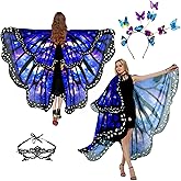 Halloween Butterfly Wings Costume for Womens, Moth Wings Butterfly Cape Adult Costume with Mask & Headband(3pcs)