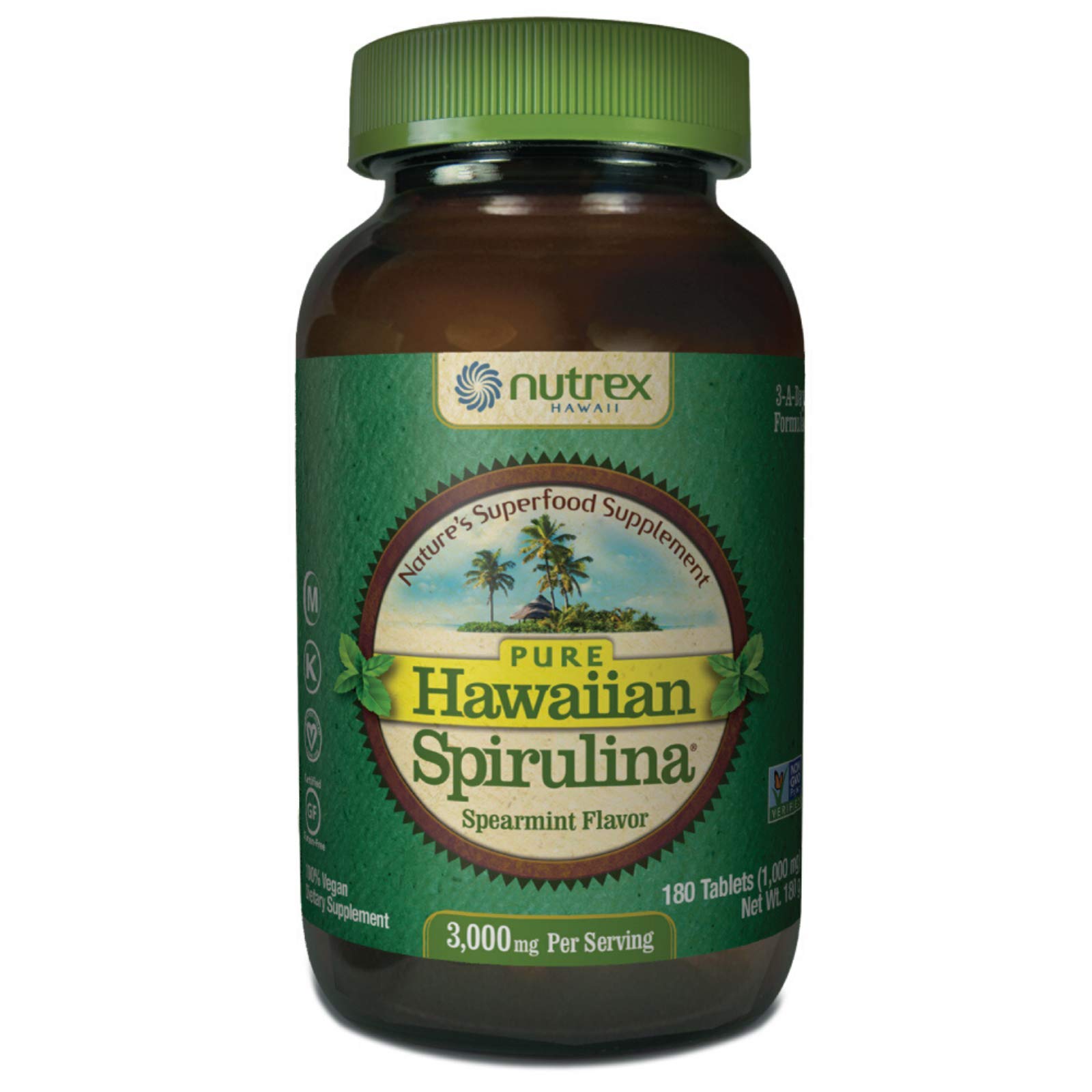 Pure Hawaiian Spirulina1000mg Tablets Spearmint 180 Count Natural