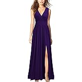 WOOSEA Women Sleeveless Deep V Neck Split Loose Sexy Plain Long Maxi Casual Dress