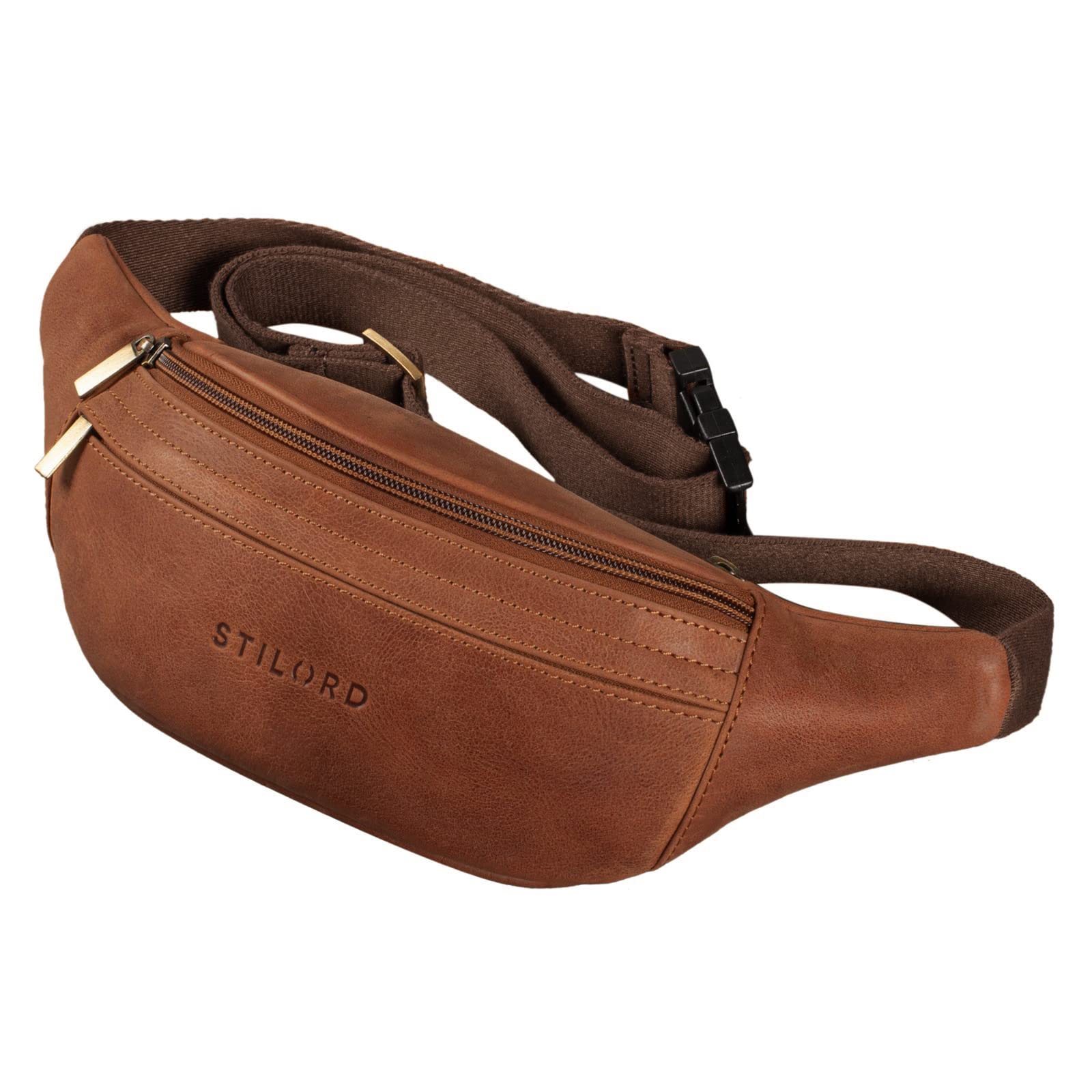 STILORD 'Lormeva' Leather Waist Belt Bag Vintage Bum Bag for Men and Women Genuine Leather Belt Pouch for Dog Walking Running Pack Festival Bag, Colour:Andorra - Brown