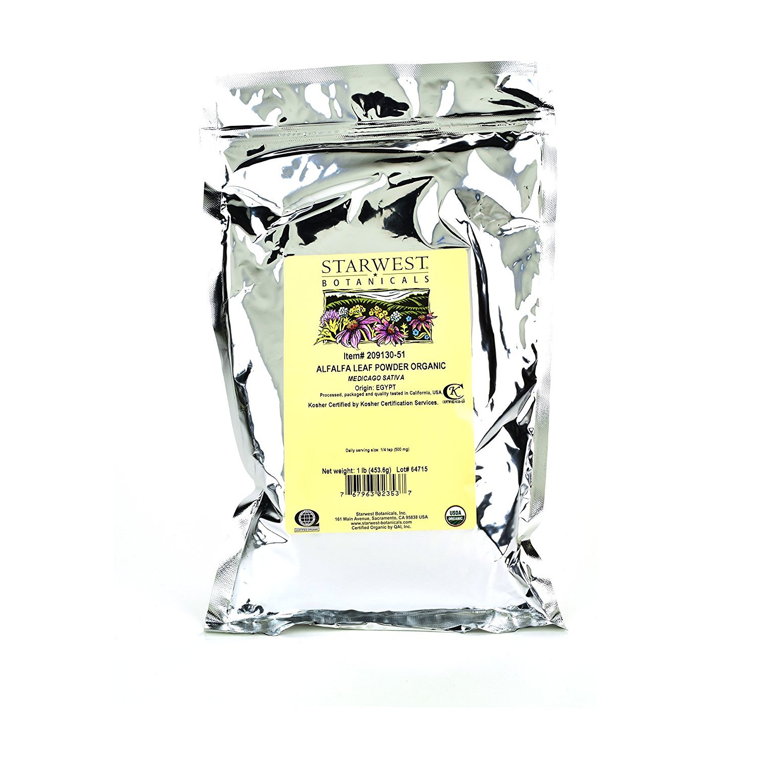Starwest Botanicals Organic Egyptian Alfalfa Leaf Powder, 1 Pound Bulk Bag : Alfalfa Herbal Supplements : Grocery & Gourmet Food