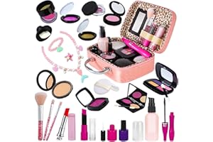 TSDATOWR Pretend Makeup Kit for Toddlers Girls, Kids Pretend Play Makeup Set for Little Girls, Fake Toy Makeup Set with Cosmetic Case & Jewelry Set, Present Gift for Kids Girls Age 3 4 5+ ( Fake Makeup )
