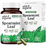 Wild & Organic Spearmint Capsules - 1000 mg Spearmint Supplement for Digestive Support - 30 Days of Supply - 60 Leaves Extract Capsules - Vegan, Non-GMO, Gluten-Free, No Fillers