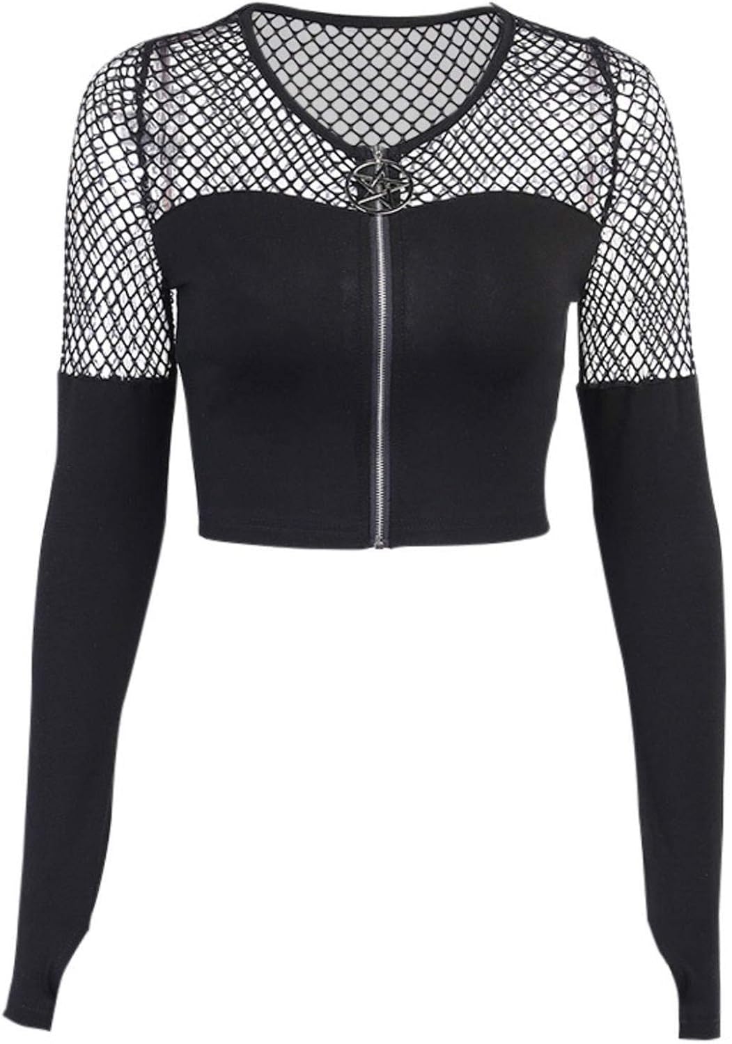 NB Goth Dark Patchwork Mesh Gothic Tshirts Black Grunge