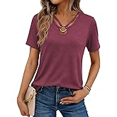 KILISU Womens Summer Tops Keyhole Neck Short Sleeve Tee Shirts Fashion Cutout Ring Sexy Casual T Shirts Trendy 2026