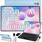 2025 Latest Tablet 10 inch Android 15 Tablets with Keyboard, 30GB RAM 64GB ROM 2.0GHz Octa-Core, Dual Camera, 1TB Expand, Wid