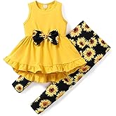 PATPAT Toddler Girl 2 Piece outfits Sleeveless Ruffle Hem and Floral Pants Leggings Set for Girls
