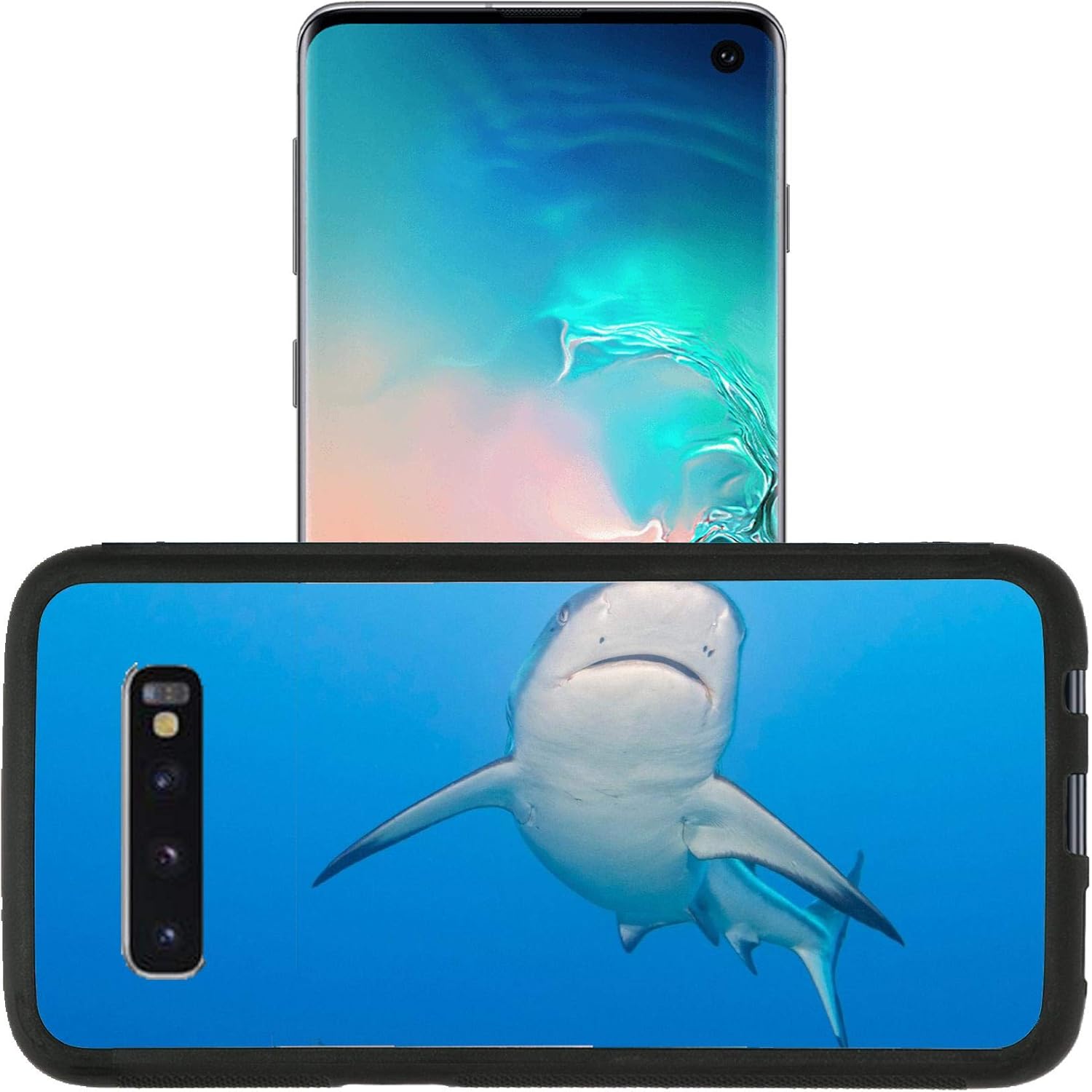 Luxlady Premium Case Designed for Galaxy S10 (2019) TPU Backplate with Silicone Rubber Bumper Case - Image ID 31626273 Shark Jaws Ready to Attack Underwater Close up Portrait