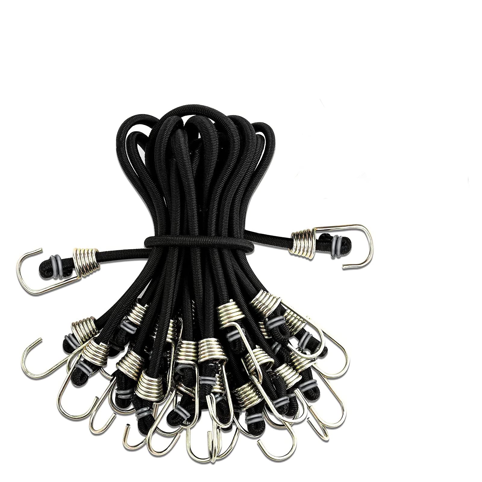 Morobor Black Elastic Rope Rubber Strap, 10pcs Mini Bungee Cords with Metal Hooks, Rubber Stretchy Bungee Cords with Hooks for for Bikes, Wire Racks, Tents and Hand Carts etc — image 1