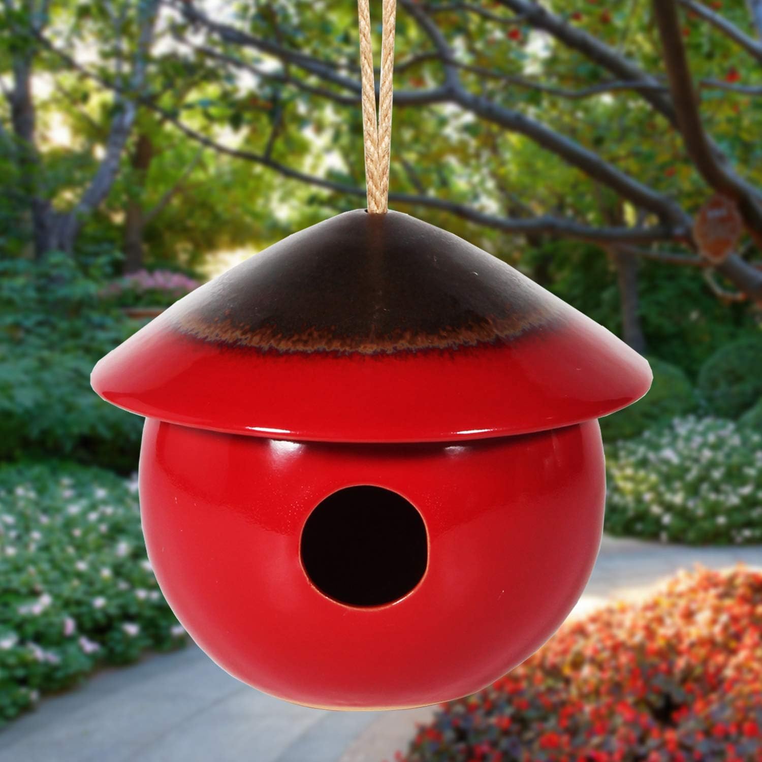 Tenforie Birdhouse Ceramic Hanging Birdhouses Bird Hut Hanging Outdoor Birdhouse for Wild Birds, Finch, Cardinal, and Bluebird (a - Red) : Garden & Outdoor