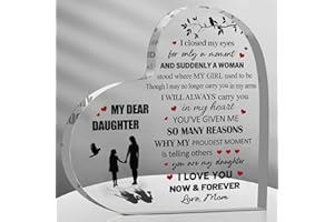 Daughter Gifts from Mom, 3.9" x 3.9" Acrylic Heart Keepsake Plaque Birthday Valentines Day Graduation Gifts for Daughter from