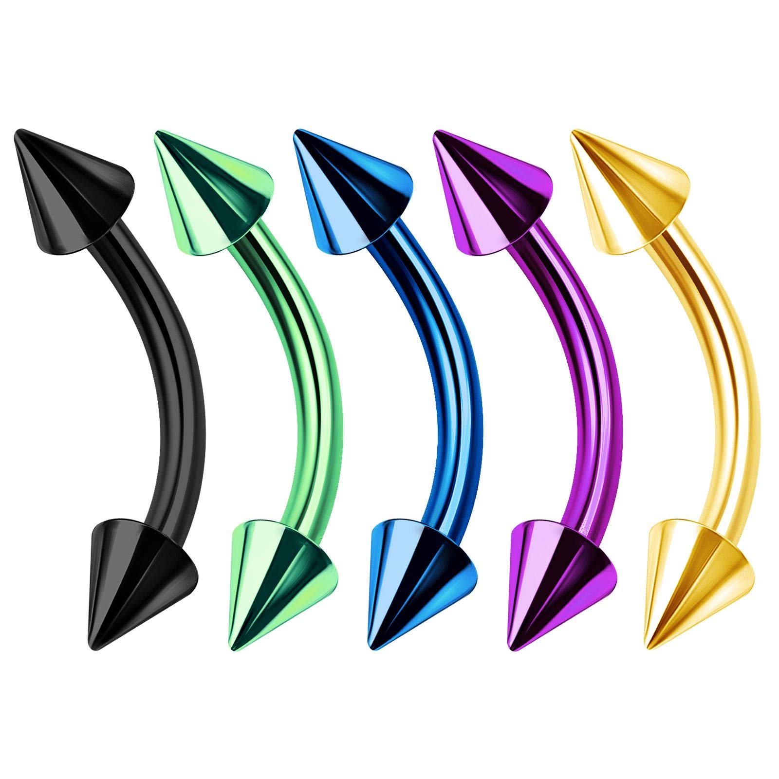 KJM FASHION 5PCS Surgical Steel Curved Barbell Bar Ring Stud 16 Gauge 5/16 8mm 3mm Cone Nose Earrings Snake Bite Piercing Jewellery 3717